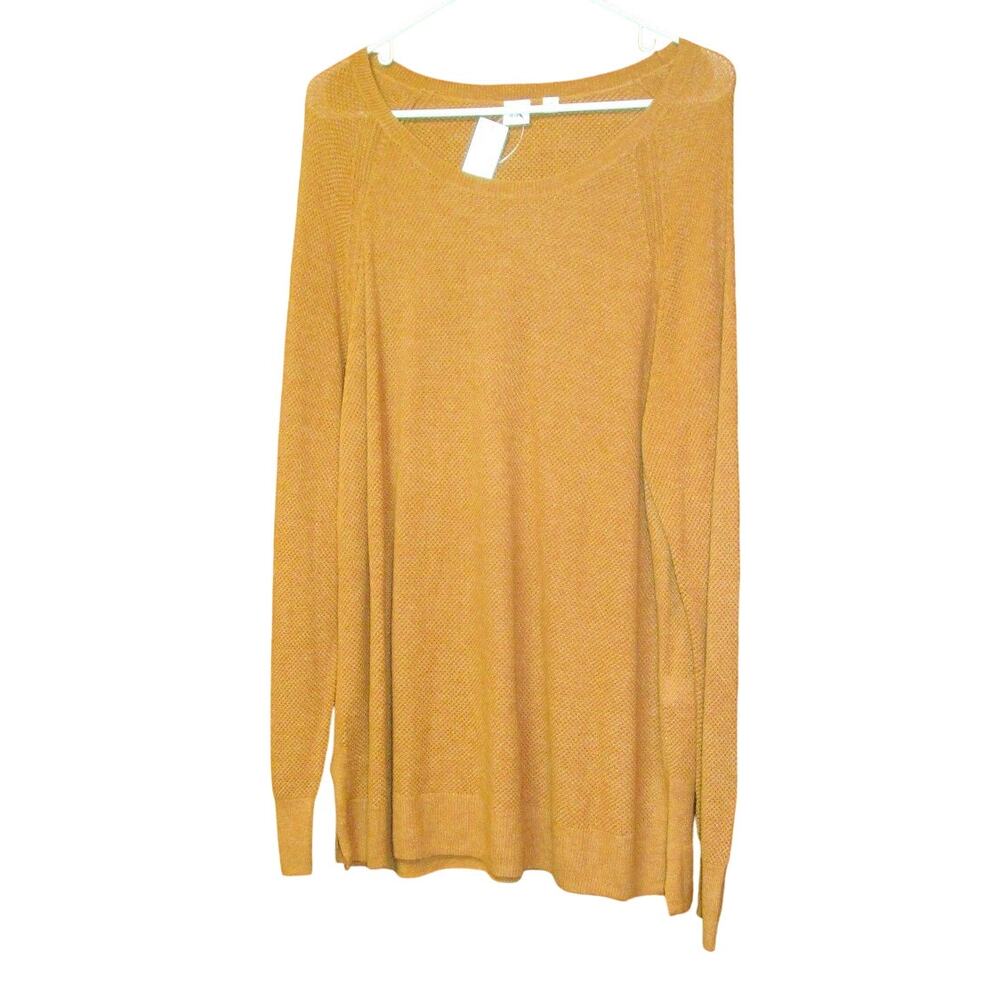 GAP Women's Tunic Sweater Size XL Tan Cotton Blend Knit Pullover Side Slits